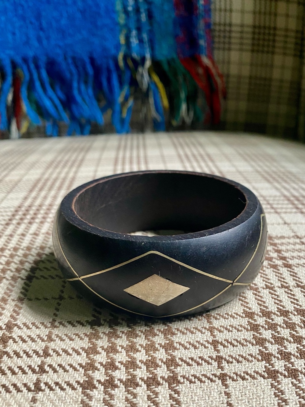 Black Wooden Bangle with Inlay Diamond Accent